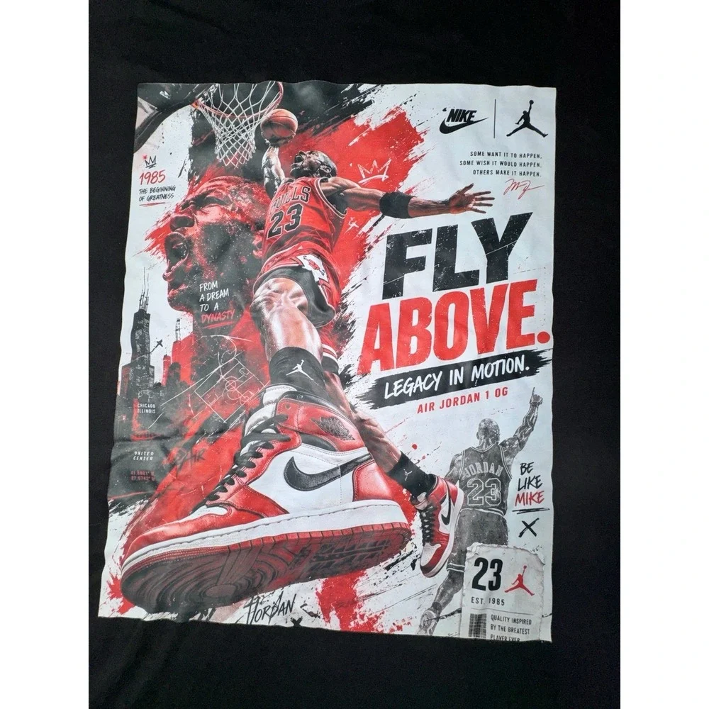 Air Jordan Fly Above Chicago Bulls NBA Black Mens Tshirt SZ 3XL Michael Jordan